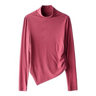 SMEN诗萌针织打底衫女2025树莓粉色叠穿内搭不规则修身上衣女