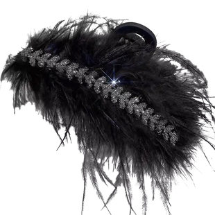 天鹅水钻羽毛抓夹高级感后脑勺盘发发夹气质女夹子发卡鸵鸟毛头饰