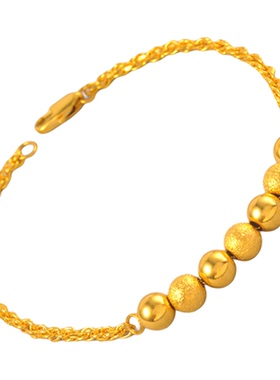 约7克~小众设计麻花手链磨砂光面镀24K金色圆珠百搭手链女送女友