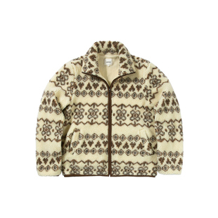 UNRETRO 复古提花摇粒绒羊羔毛外套女冬季新款图腾拉链夹克上衣
