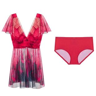 爱慕25夏花颜泳装女士海边沙滩裙式分体平角泳衣AM67A902