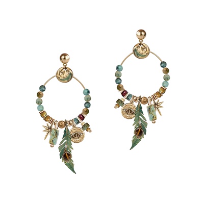 MASW松石民族风羽毛耳环捕梦网