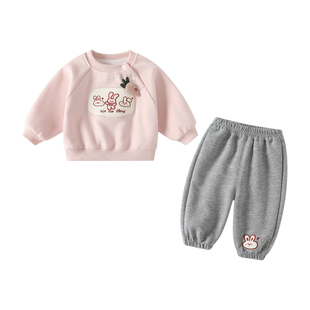 波步女童套装春装2026新款女宝宝分体两件套衣服春秋婴儿卫衣卫裤