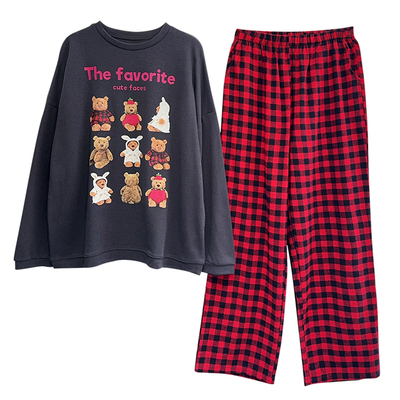 女纯棉可爱睡衣长袖秋冬