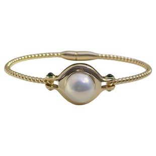 《掌心日月》精工S925纯银镀金中古风极光淡水珍珠手镯磁吸扣手环