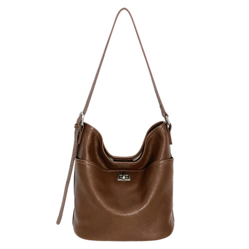 jpjclassic头层植鞣牛皮水桶包女休闲百搭单肩斜挎包通勤包