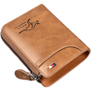 新款钱包男款真皮短款防盗刷牛皮钱夹驾驶证一体卡包男士拉链皮夹