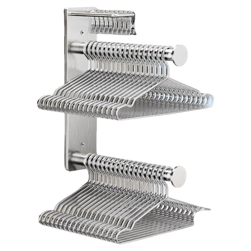 衣架收纳神器家用免打孔阳台置物挂衣架上墙伸缩304不锈钢晾衣架