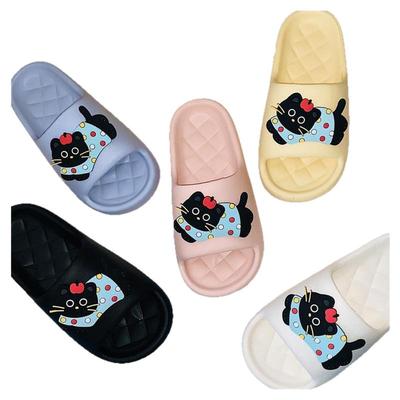 细细条情侣可爱黑猫浴室凉拖鞋