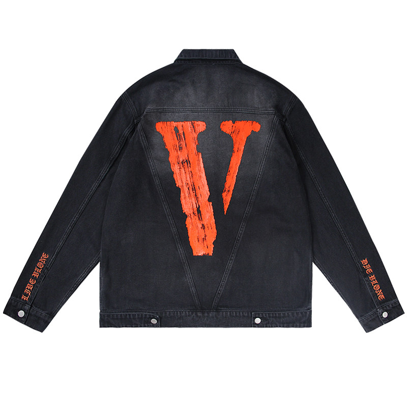 VLONE 破坏大V字Logo印花 刺绣渐变水洗做旧宽松牛仔外套男女同款