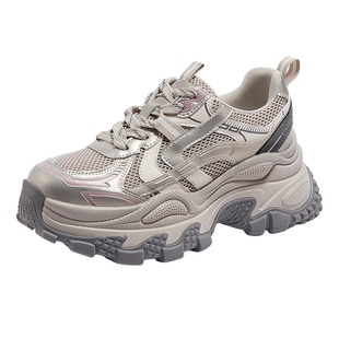 骆驼女鞋2026春季新款老爹鞋银色厚底户外运动鞋增高百搭休闲鞋女