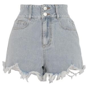 森女部落原创纯色日常百搭高腰显瘦浅色牛仔短裤女超短裤热裤女夏