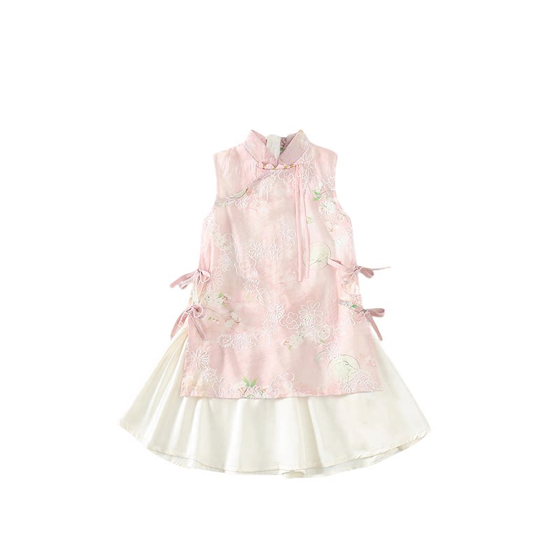 拉夏贝尔裙子女童夏日富家千金高级感连衣裙夏季新中式汉服旗袍裙