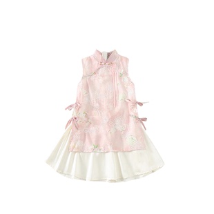 拉夏贝尔裙子女童夏日富家千金高级感连衣裙夏季新中式汉服旗袍裙