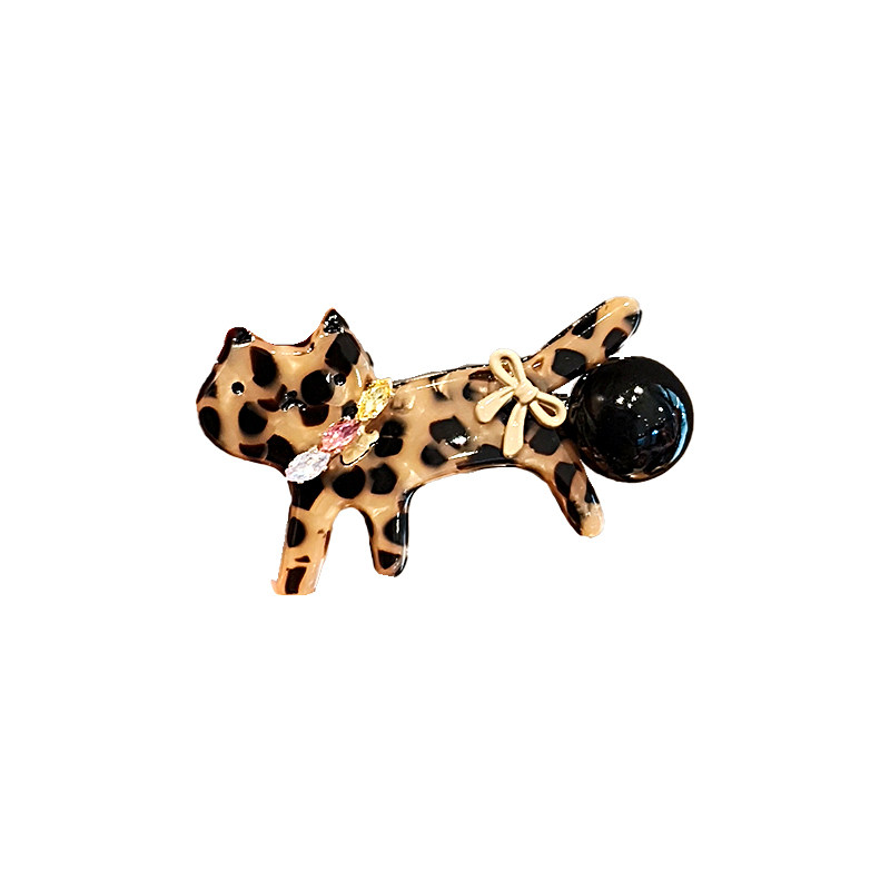 网红卡通时尚豹纹猫咪蝴蝶结发夹发饰