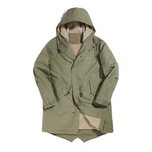 马登工装 美式复古M51鱼尾风衣阿美咔叽中长款外套军绿连帽大衣男