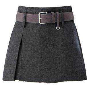 小众设计感毛呢半身裙短款裙裤女秋冬2025新款不规则A字包臀短裙