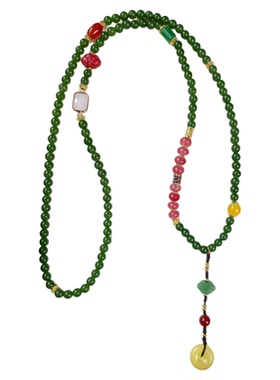 绿玛瑙玉髓项链女夏季不掉色串珠轻奢小众高级感毛衣链长款配饰品