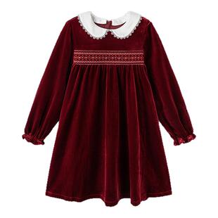 巴拉巴拉儿童连衣裙女童丝绒公主裙中大童娃娃领裙子2026春装新款