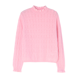 GESGOO秋冬25新品钩织镂空羊绒衫女洋气木耳领打底衫上衣时尚百搭