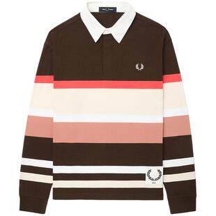 FRED PERRY|EXI.T联名系列男长袖条纹polo衫2025秋季新款拼色上衣