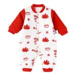 童泰婴儿春秋款纯棉衣服红色喜庆宝宝新年加厚连体衣外出夹棉哈衣