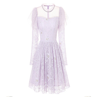 花儿开了2025秋季新款法式蕾丝网纱刺绣连衣裙女温柔风气质公主裙