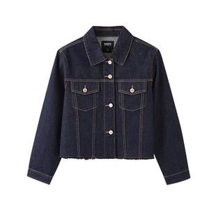 三福牛仔外套女2026新款春季毛边下摆复古翻领宽松上衣女装516819