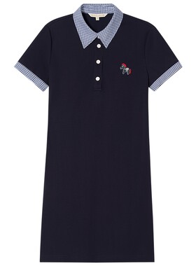 诗篇专选学院风小马珠片绣花POLO领T恤连衣裙2026夏季新款