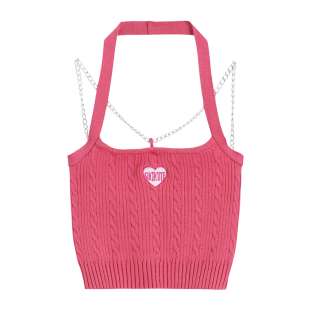 STN春夏穿搭bm吊带背心女2025新款粉红爱心针织挂脖露背纯欲上衣
