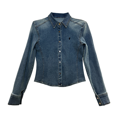 CIZZLEMORE 蓝色时尚百搭衬衫女洗水弹力收腰渐变显瘦牛仔上衣