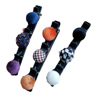 小香风鸭嘴夹毛毛球侧边编发发夹女网红刘海碎发夹子头饰发卡神器