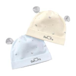 婧麒新生婴儿帽子0-3个月春秋款纯棉男女宝宝双层秋冬胎帽囟门帽