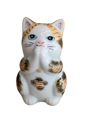 日本进口九谷烧金彩三毛招财猫摆件