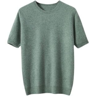 四季短袖山羊绒羊毛针织衫男圆领内搭休闲T恤中青年半袖纯色羊绒