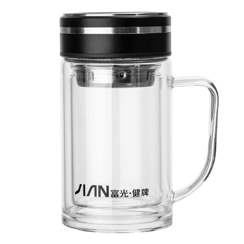 富光高硼硅双层带把茶水分离杯