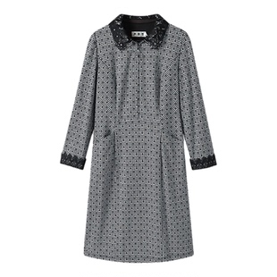 声雨竹2026新款绵羊毛连衣裙女秋冬长袖A字裙高腰娃娃领显瘦通勤