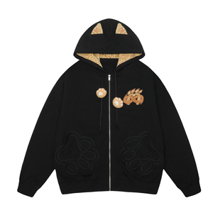 BIPOLARxMAOZY 猫耳开衫连帽卫衣外套男女春秋季美式休闲宽松上衣