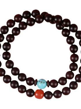 印度小叶紫檀金星手女款文玩原木佛珠原创复古南红绿松石双圈手链