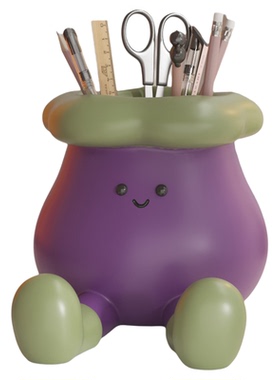 可爱茄子多功能笔筒桌面收纳盒办公室工位手机支架摆件送同事礼物