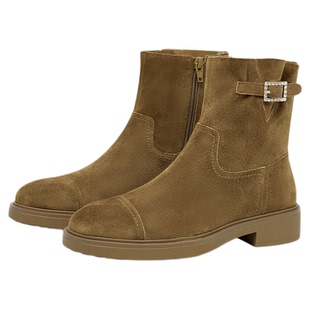 蹀愫2025年秋冬新款棕色加绒圆头游牧风时装靴西部短靴TA65710-12
