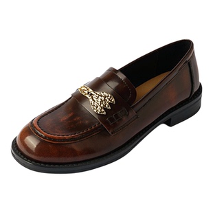 真皮法式美拉德秀气薄底小皮鞋英伦风叉勺金扣乐福鞋复古平底单鞋