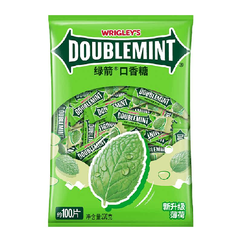 绿箭原味薄荷口香糖果100片装270g*1袋办公休闲零食饭后口气清新