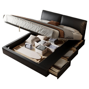 法莎蒂大象耳朵床现代简约高箱储物真皮床意式极简主卧双人床