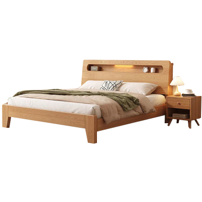 升级2026款全实木夜灯床无甲醛