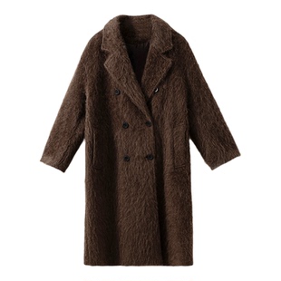 【奢品级工艺】绵羊毛山羊绒 重工拉毛拉绒平驳领双排扣大衣外套