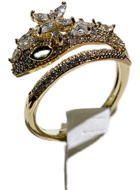 金色蛇头水晶日韩风百搭开口戒指