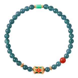 LEFTGO左戈天然蓝水翡翠手串女款S925纯银镀金南红珐琅彩手链