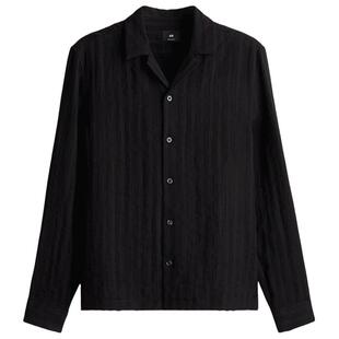 HM男装古巴领衬衫春季时尚标准版型长袖衬衣1282245