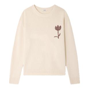 季末6折SANDRO2025秋冬新款男装撞色花朵刺绣圆领绵羊毛针织毛衣